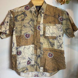 vintage 90s Gant Salty Dog AOP All Over Print Button Down Shirt Map Compass sz L